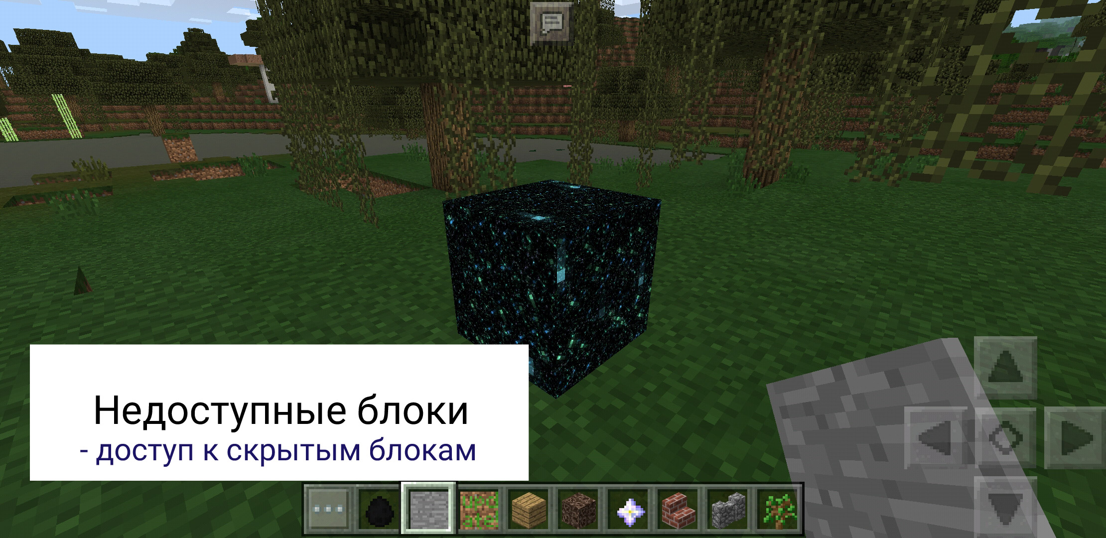 мод на секретные блоки в майнкрафт пе на андроид. nedostupnye bloki. мод на секретные блоки в майнкрафт пе на андроид фото. мод на секретные блоки в майнкрафт пе на андроид-nedostupnye bloki. картинка мод на секретные блоки в майнкрафт пе на андроид. картинка nedostupnye bloki. Многие из нас любят устраивать скрытые ловушки или проходы, чтобы другие игроки никак не могли их заметить. Но к сожалению, классический Майнкрафт ПЕ не предоставляет функций для качественного обустройства таких элементов. Зато с модом Ghost Block создавать ловушку или спрятаться прямо внутри блока будет проще простого. Стань настоящим мастером безупречных испытаний.